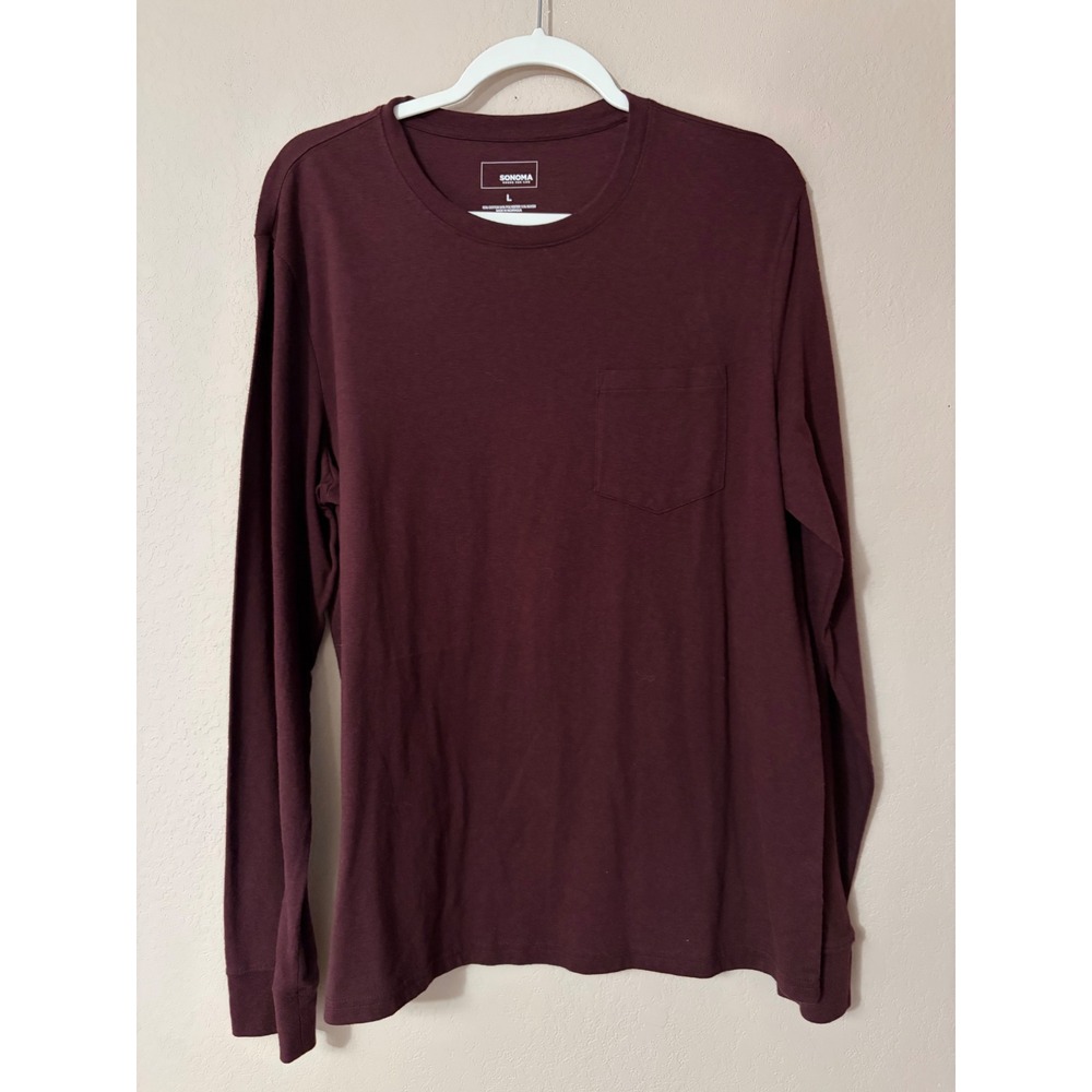 Sonoma Goods For Life Mens Long Sleeve Pocket T-Shirt Maroon Burgundy Large